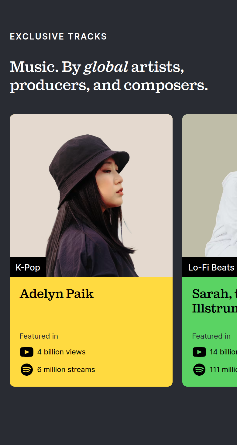 Music by Global Artists section from Epidemic Sound, on a phone