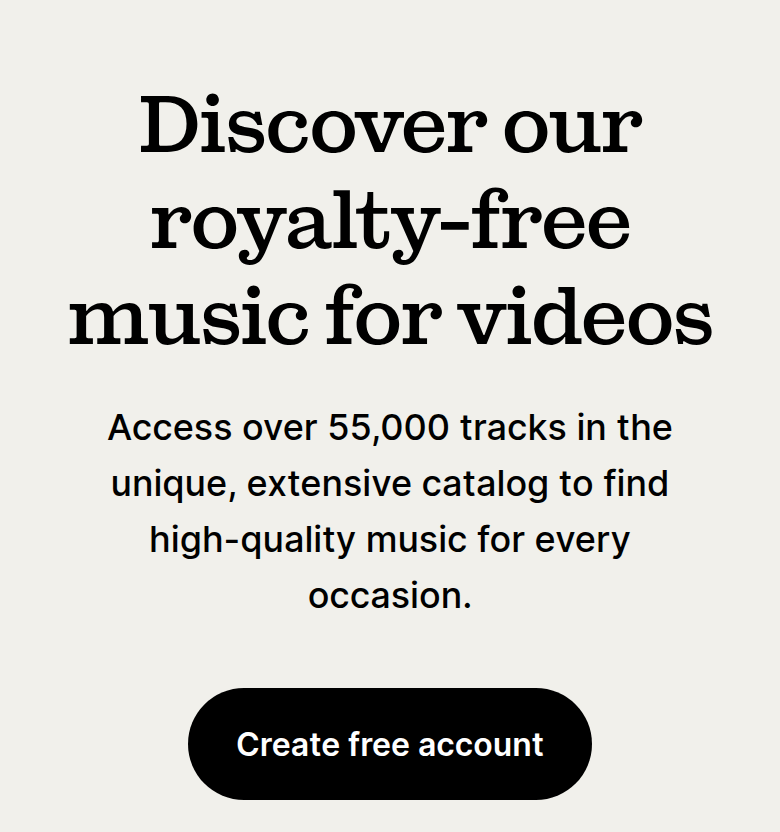 Discover Our Royalty-Free Music for Videos section from Epidemic Sound, on a phone