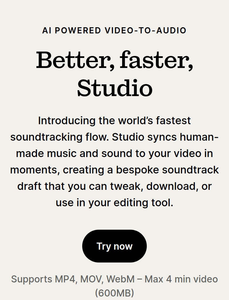Better, Faster, Studio section from Epidemic Sound, on a phone