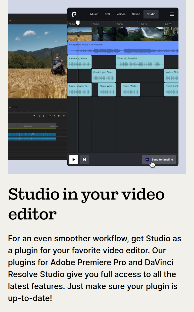 Studio in Your Video Editor section from Epidemic Sound, on a phone