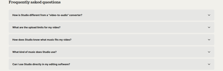 Frequently Asked Questions section from Epidemic Sound