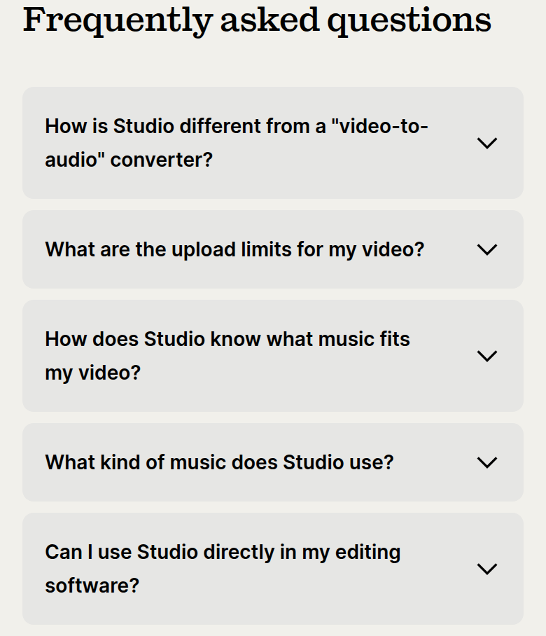 Frequently Asked Questions section from Epidemic Sound, on a phone