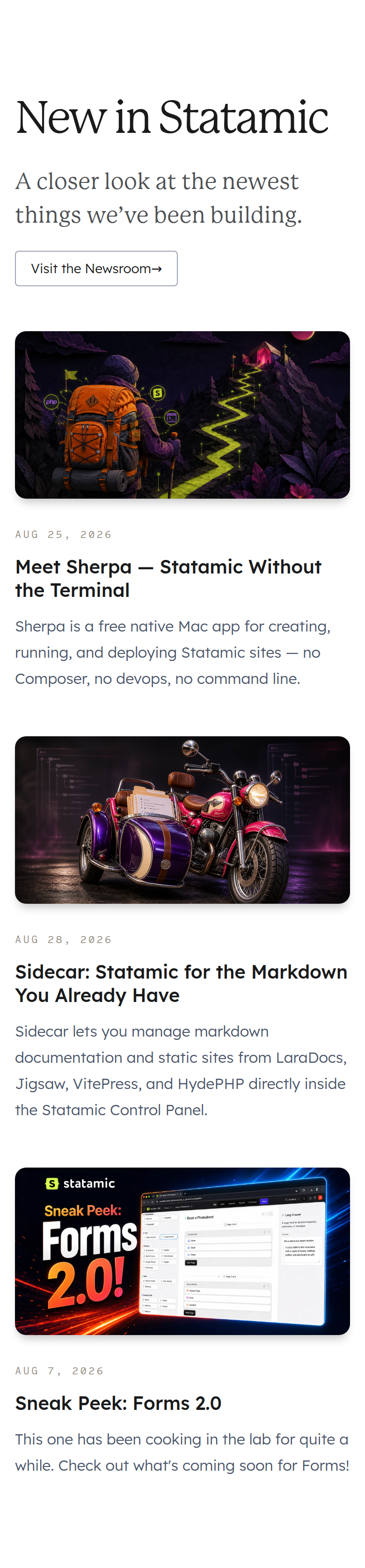 New in Statamic section from Statamic, on a phone