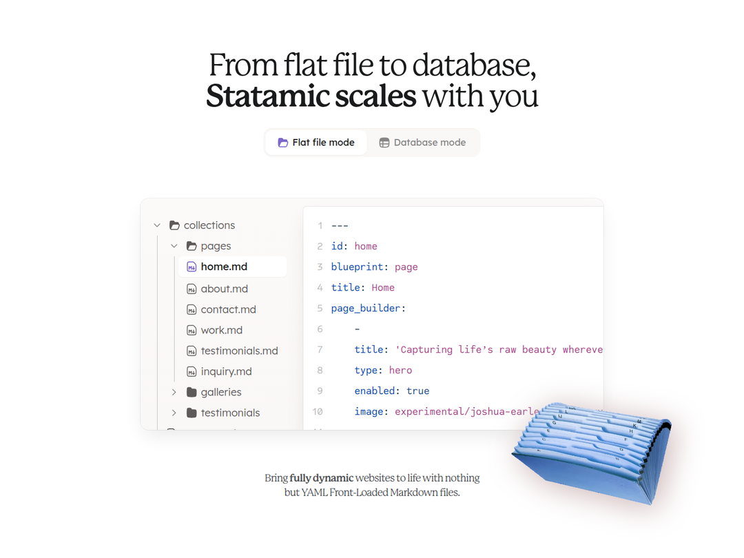 From Flat File to Database, Statamic Scales with You section from Statamic