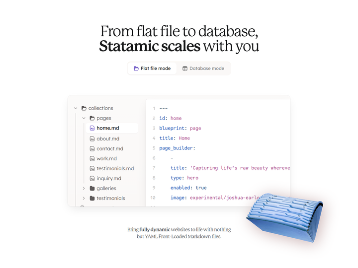 From Flat File to Database, Statamic Scales with You section from Statamic