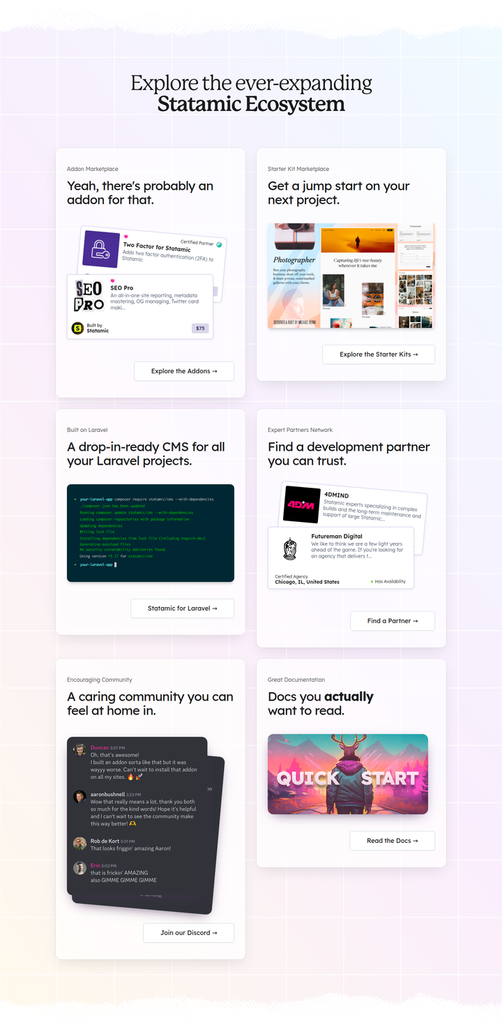 Explore the Ever-Expanding Statamic Ecosystem section from Statamic