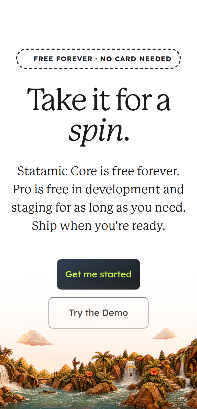 Take It for a Spin section from Statamic, on a phone