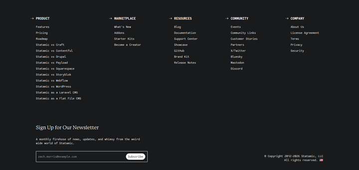 Sign Up for Our Newsletter section from Statamic