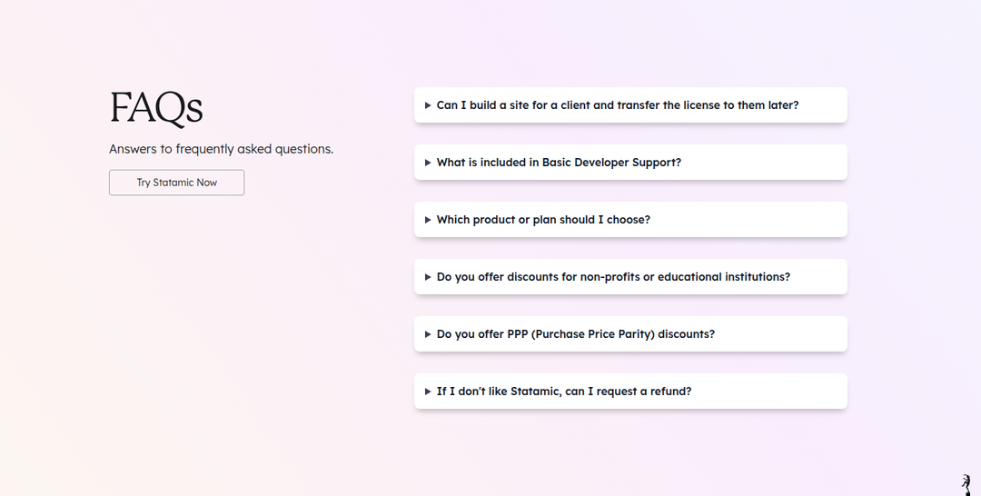 FAQs section from Statamic