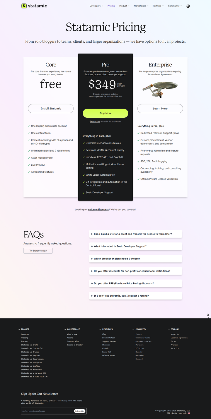 Pricing page from Statamic