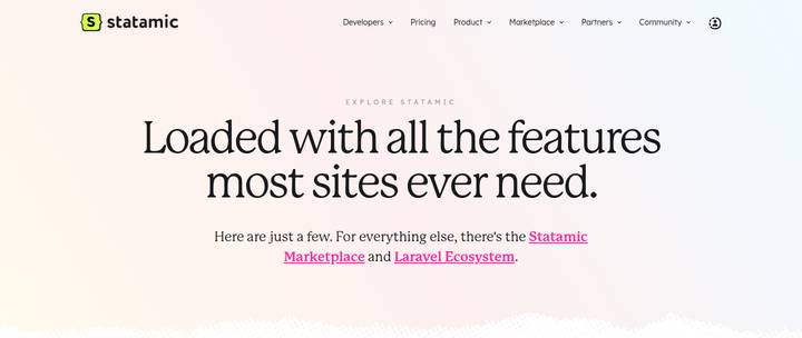 Loaded with All the Features Most Sites Ever Need section from Statamic
