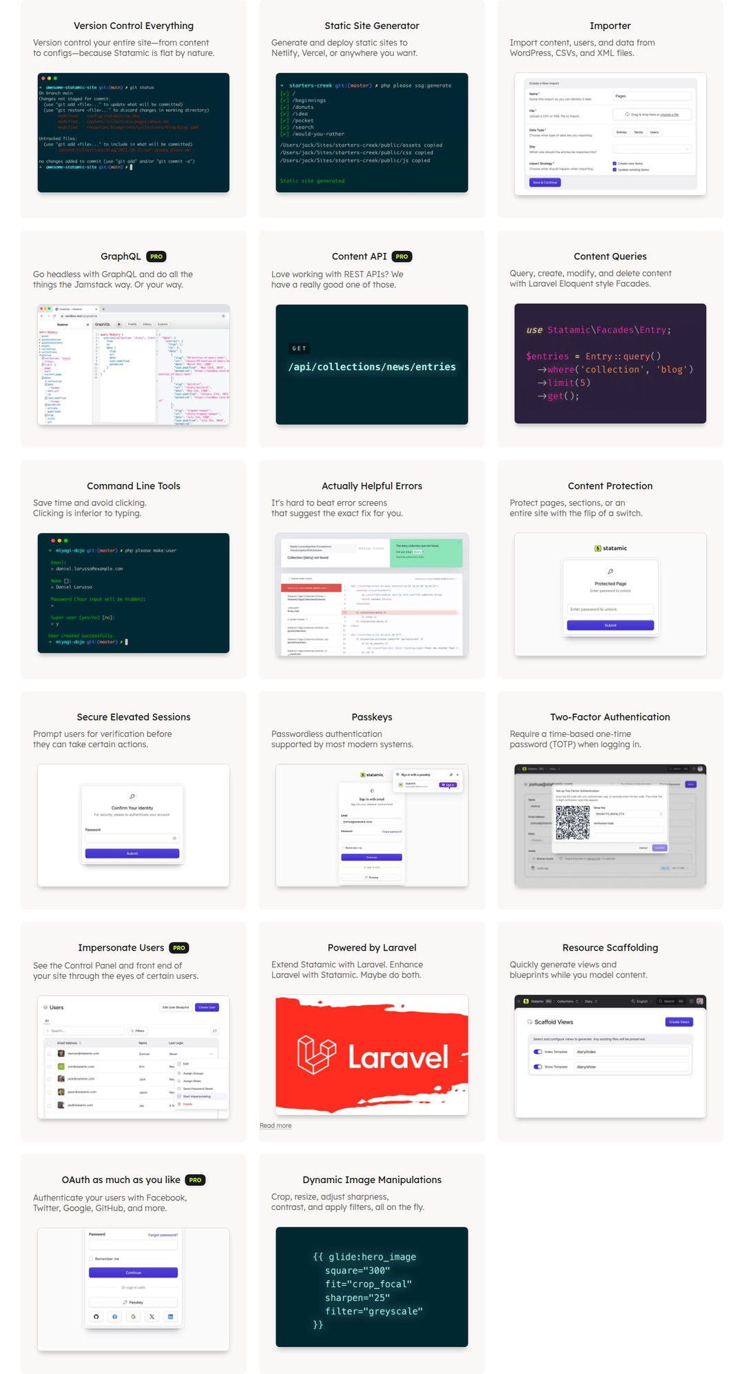 Developer Tools section from Statamic