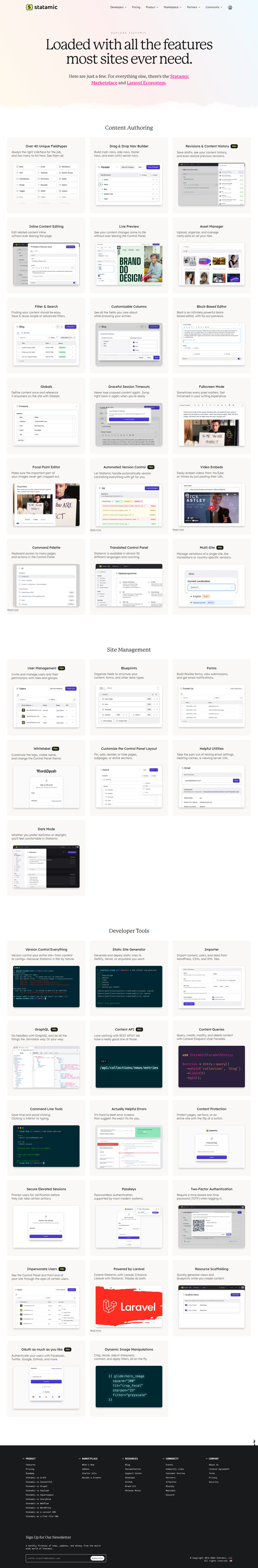 Features page of Statamic