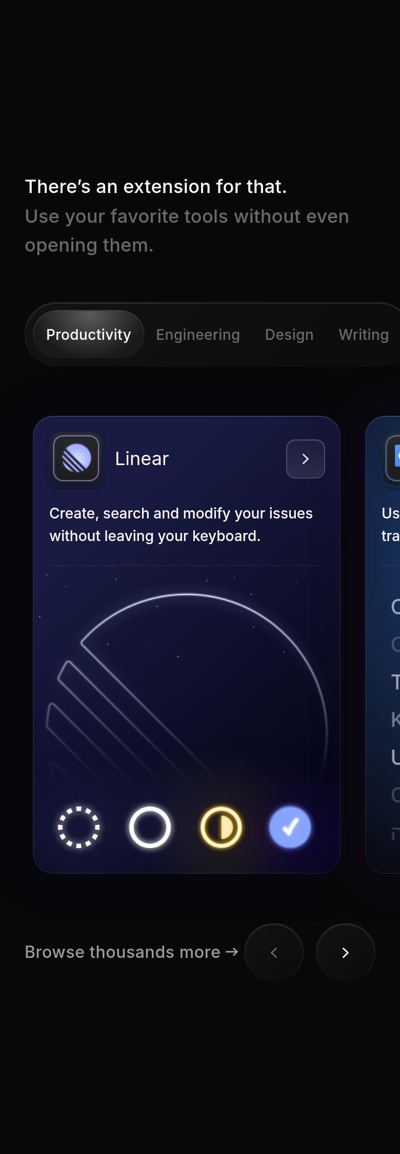 There's an Extension for That section from Raycast, on a phone