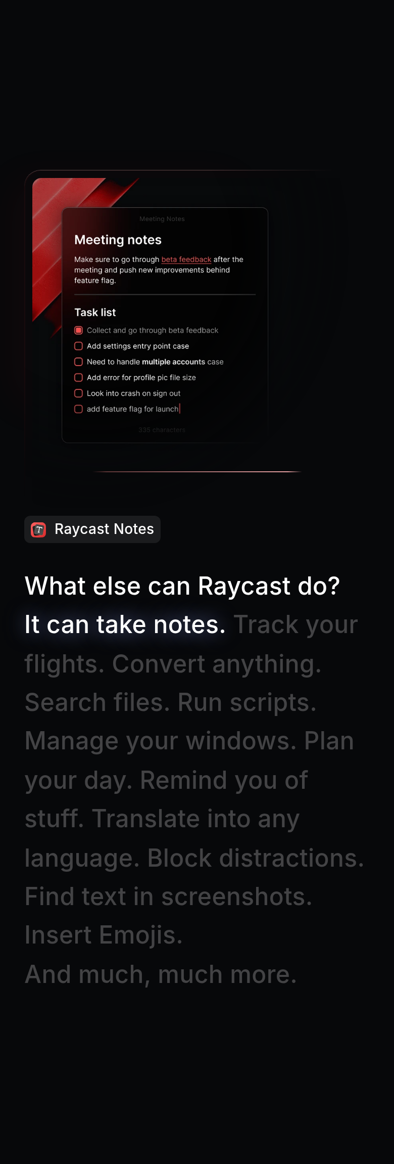 What Else Can Raycast Do section from Raycast, on a phone