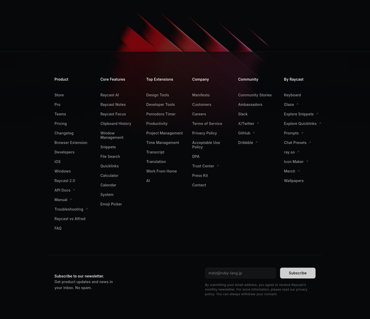 Footer section from Raycast