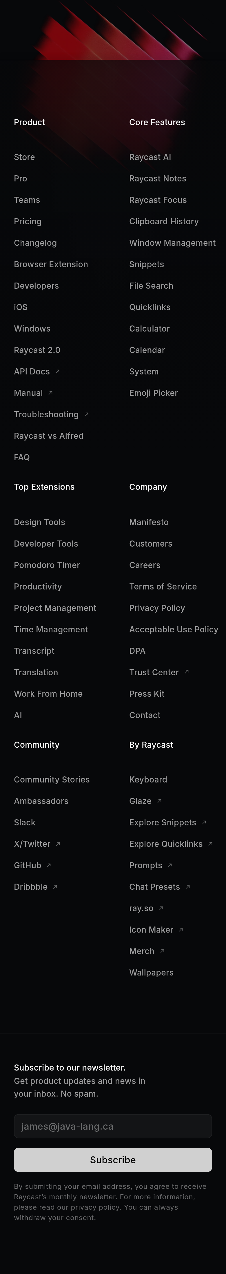 Footer section from Raycast, on a phone