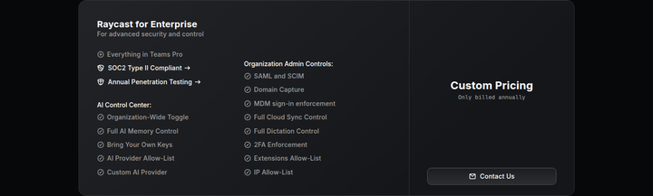 Raycast for Enterprise section from Raycast