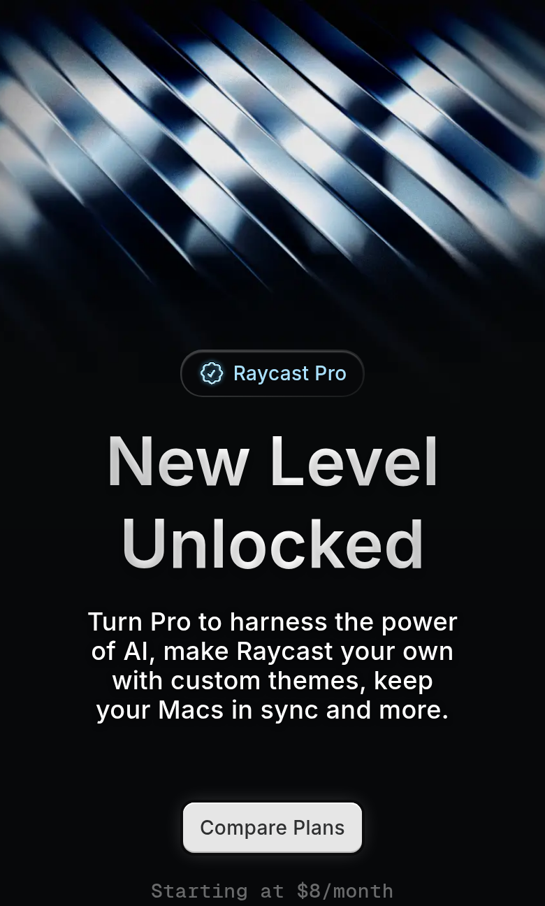 New Level Unlocked section from Raycast, on a phone