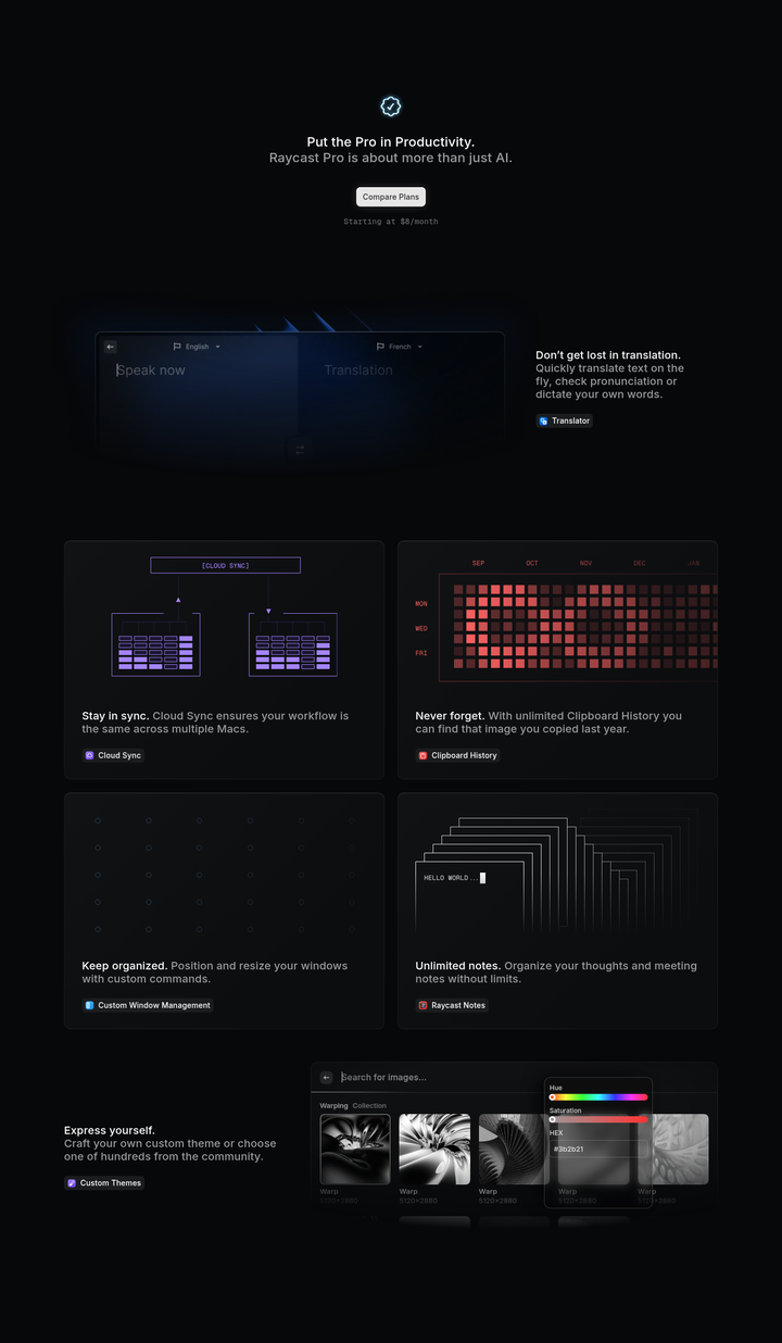 Put the Pro in Productivity section from Raycast