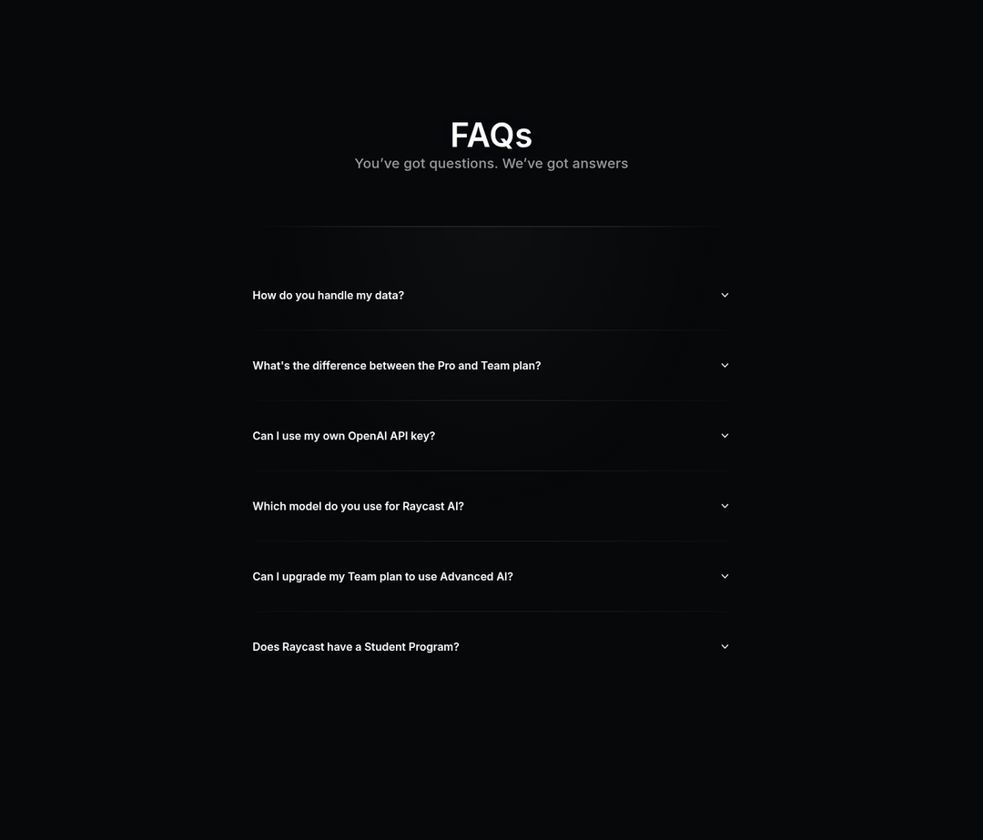 FAQs section from Raycast