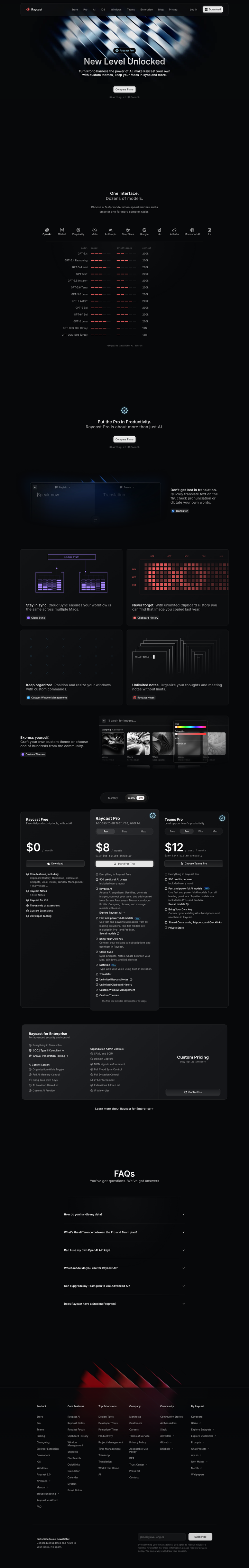 Raycast Pro page from Raycast