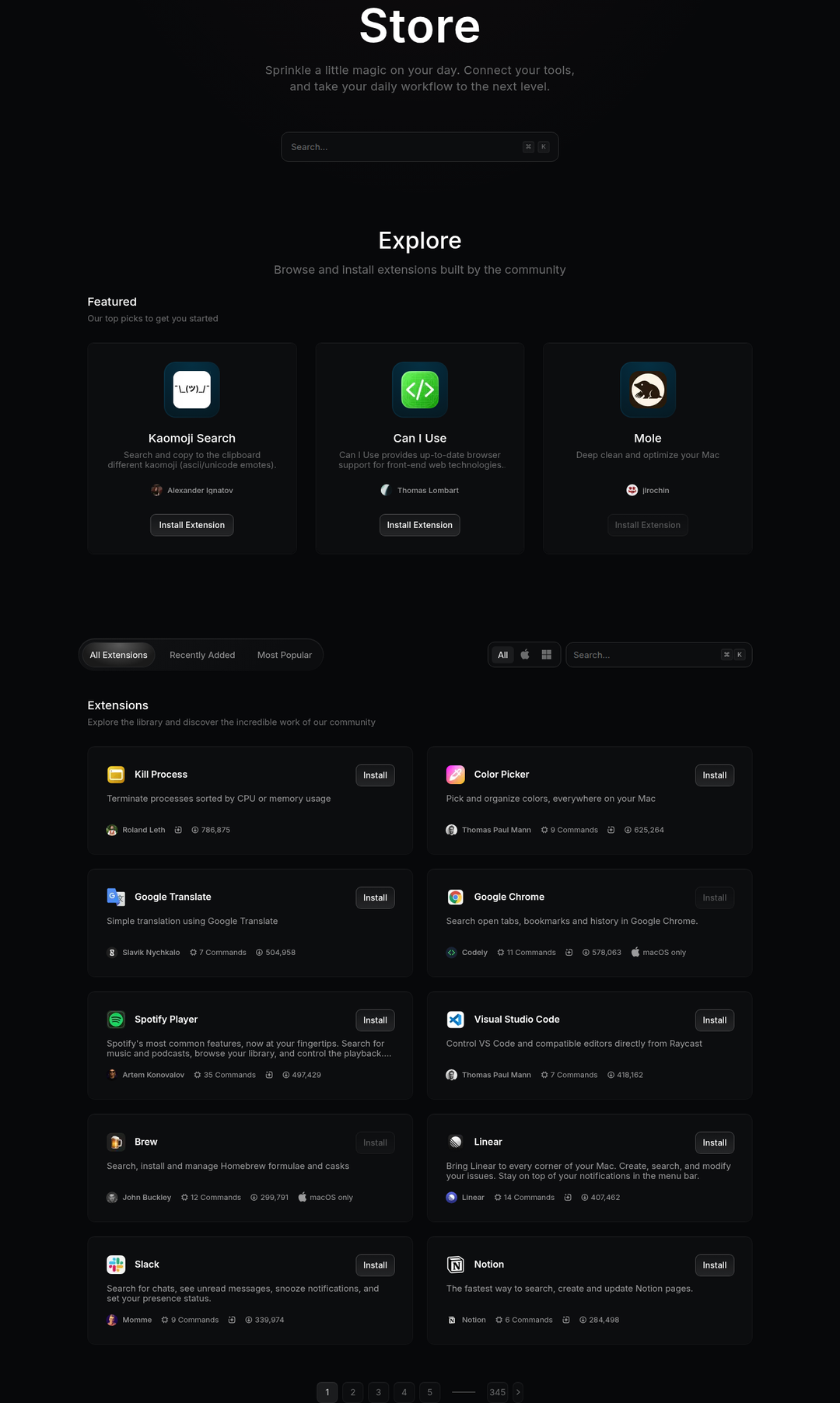 Explore Extensions section from Raycast