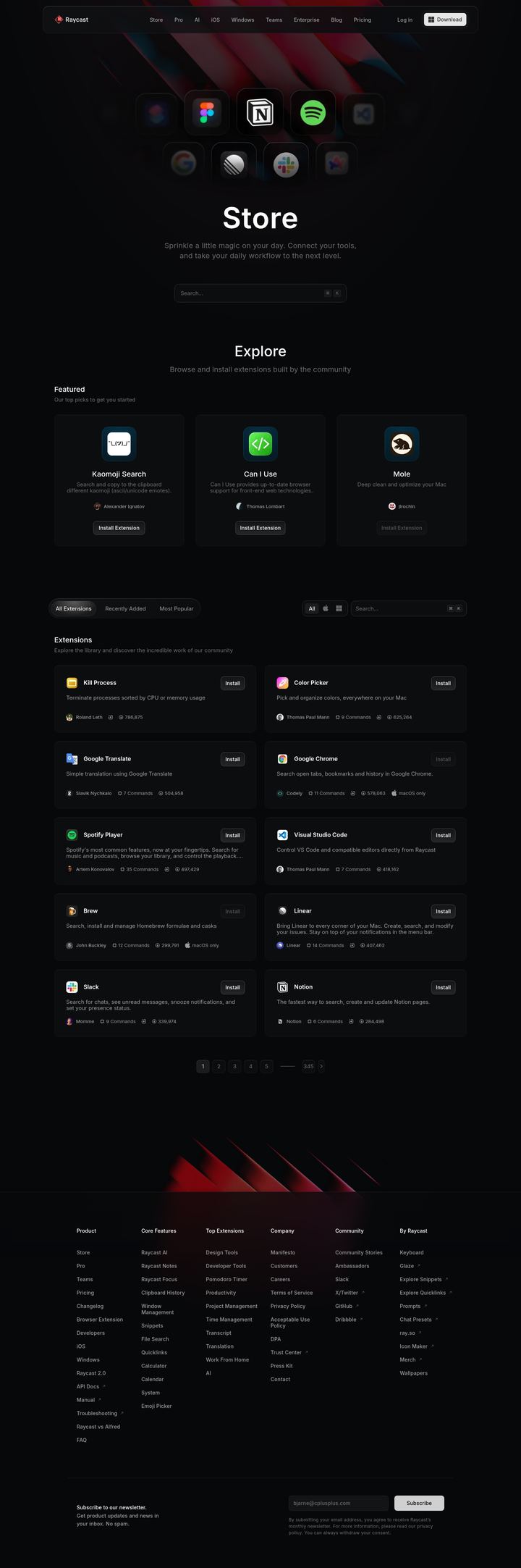 Store page from Raycast