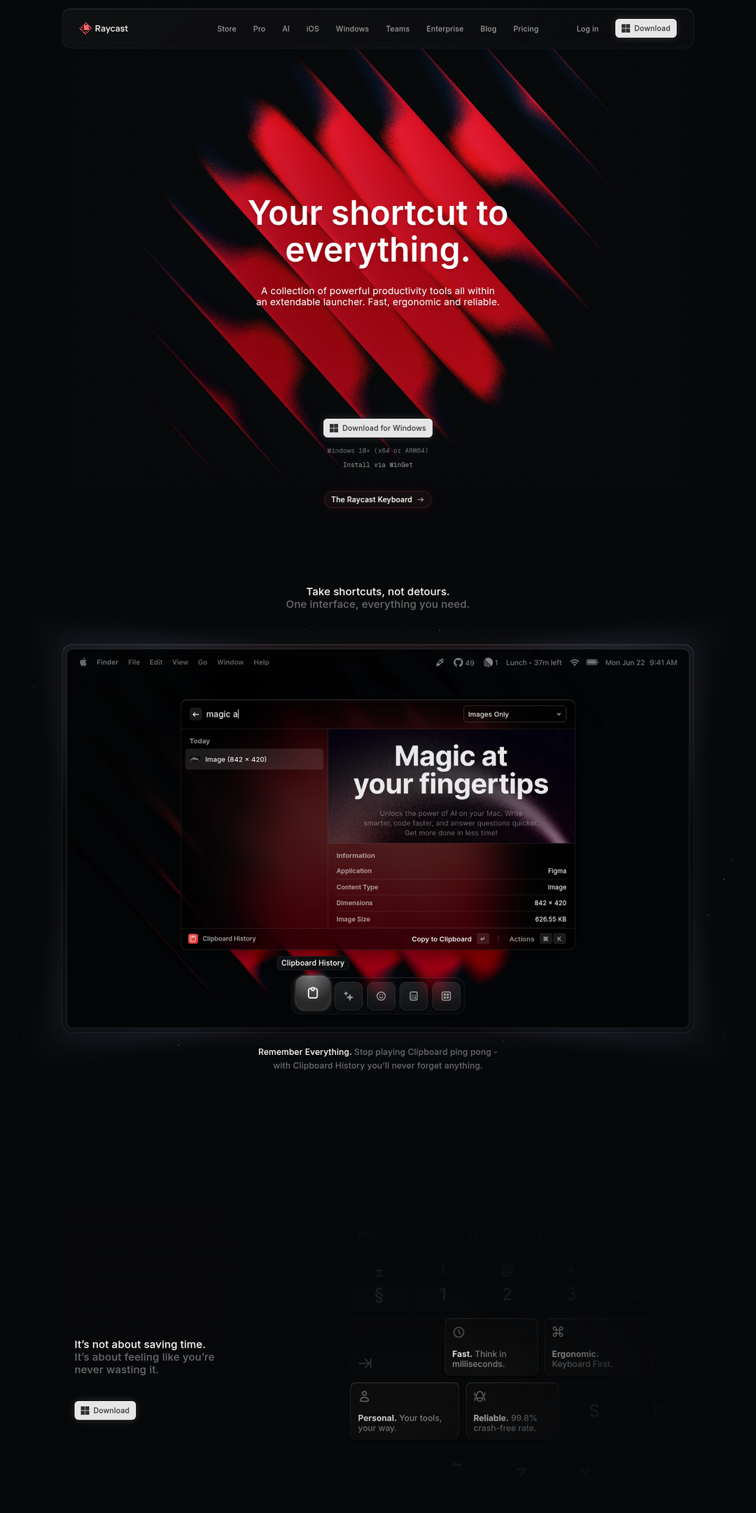 Home page of the Raycast website