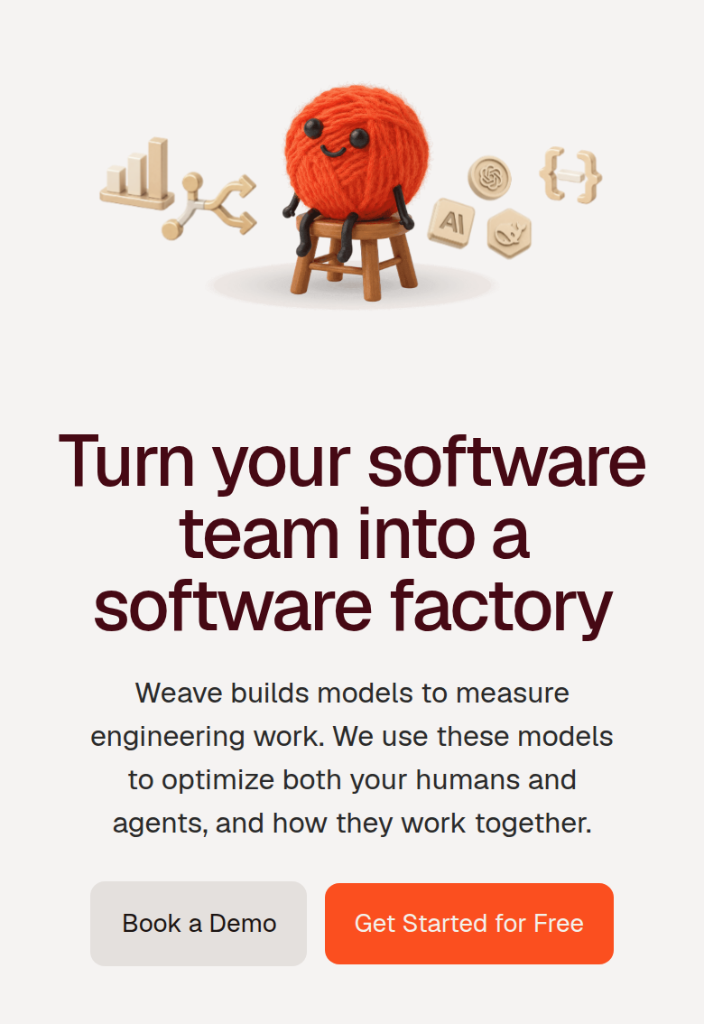 Turn Your Software Team into a Software Factory section from Weave, on a phone