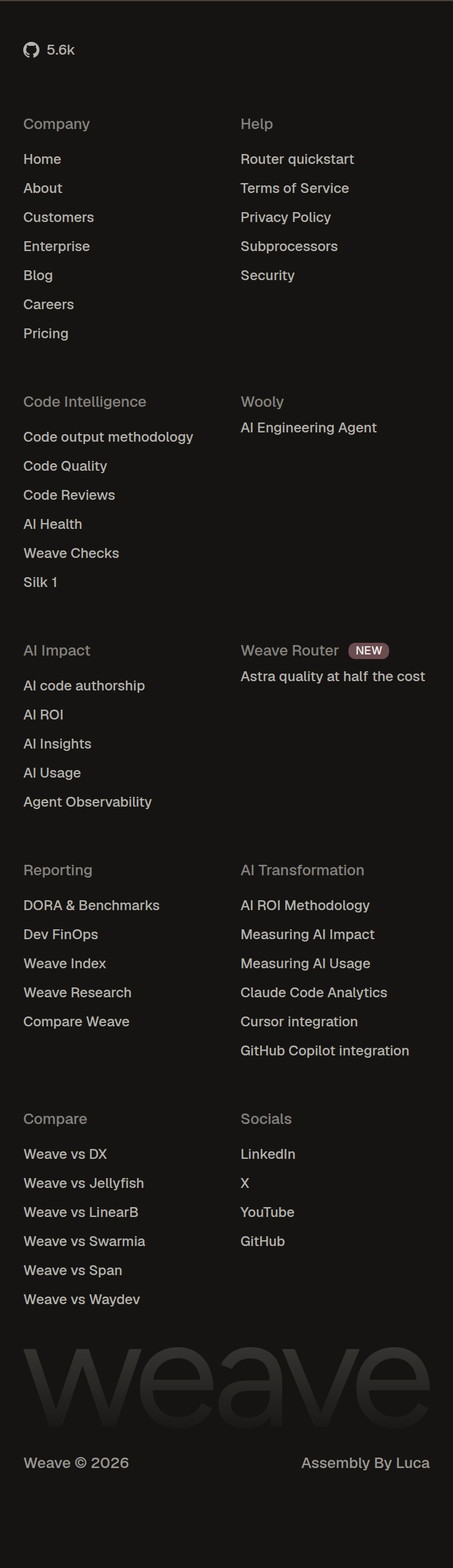 Footer section from Weave, on a phone