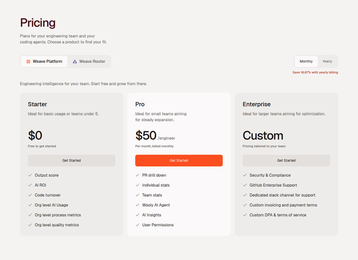 Plans for Your Engineering Team section from Weave