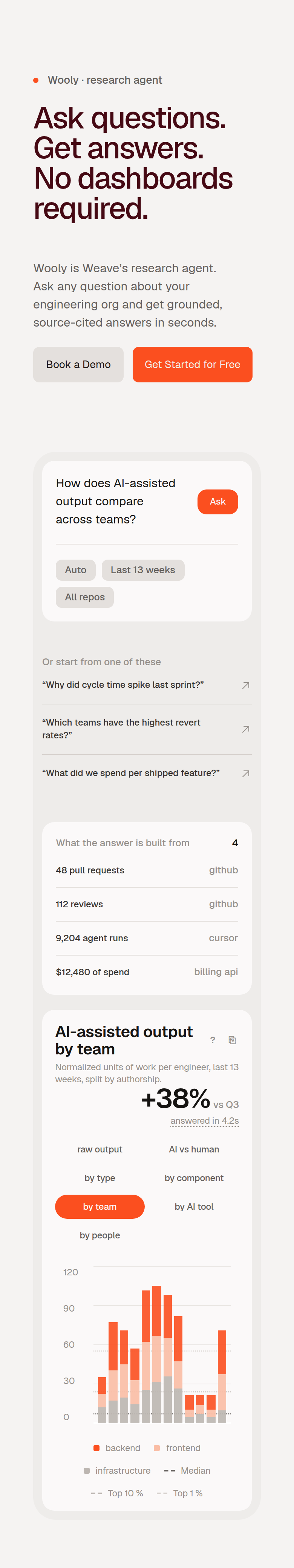 Ask Questions. Get Answers. section from Weave, on a phone