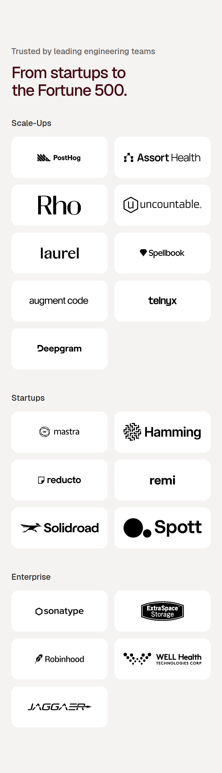 From Startups to the Fortune 500 section from Weave, on a phone