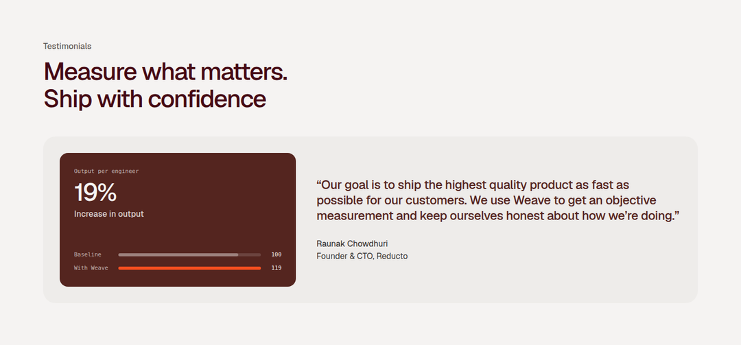 Measure What Matters. Ship with Confidence section from Weave