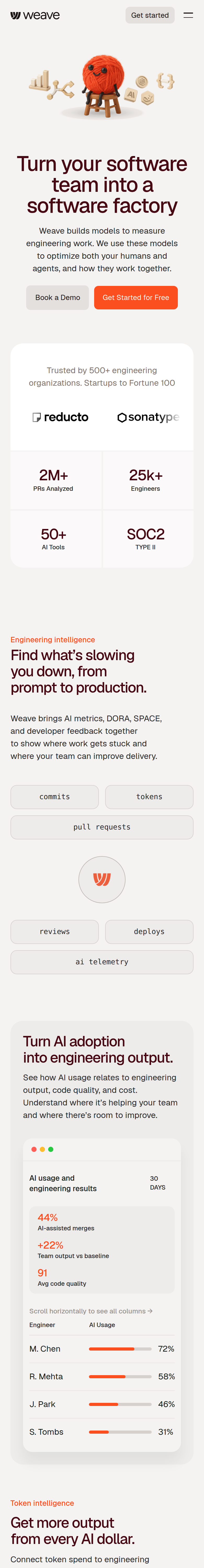 Home page of the Weave website, on a phone