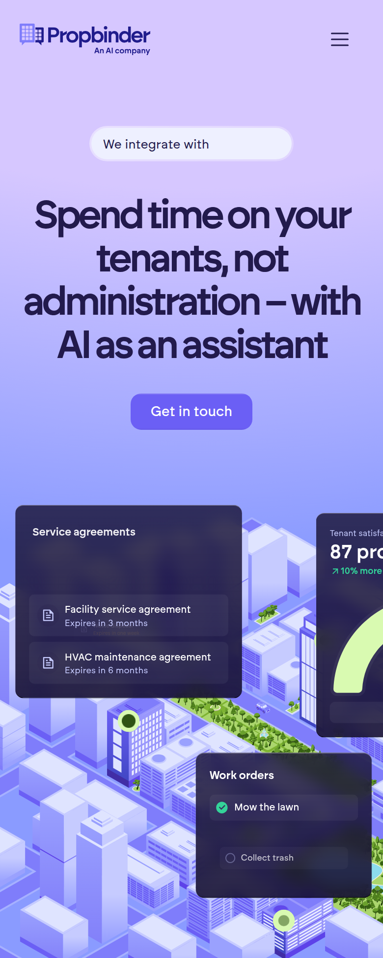 Spend Time on Your Tenants, Not Administration section from Propbinder, on a phone