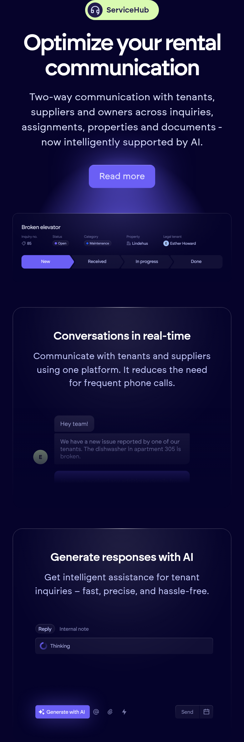 Optimize Your Rental Communication section from Propbinder, on a phone