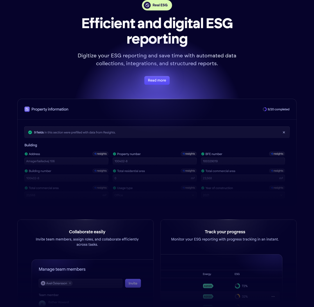 Efficient and Digital ESG Reporting section from Propbinder