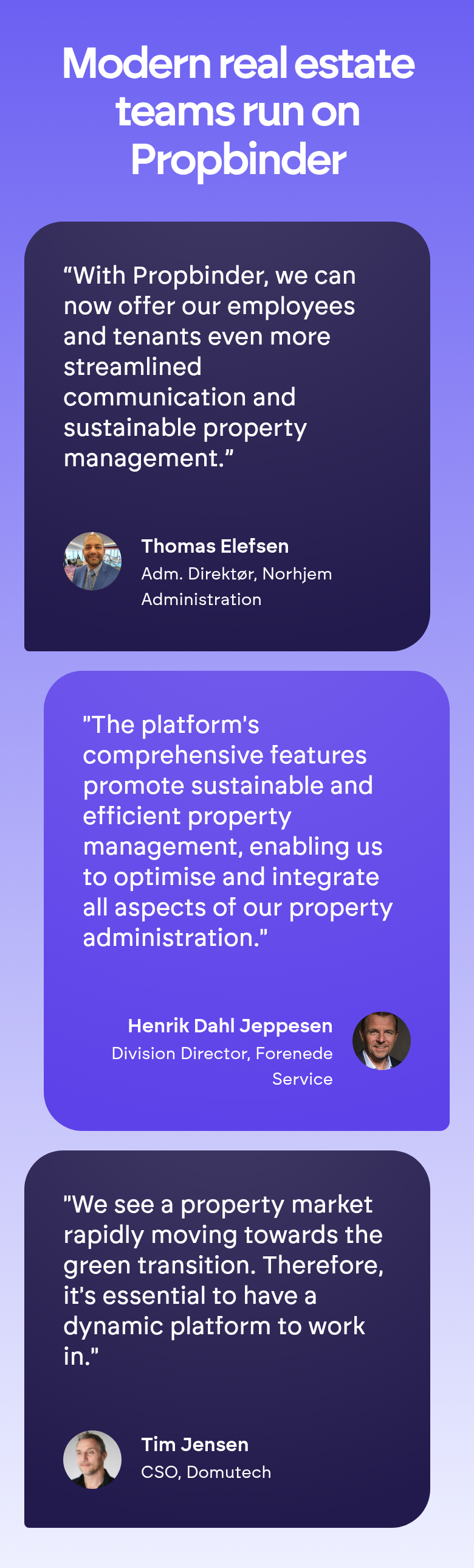 Modern Real Estate Teams Run on Propbinder section from Propbinder, on a phone