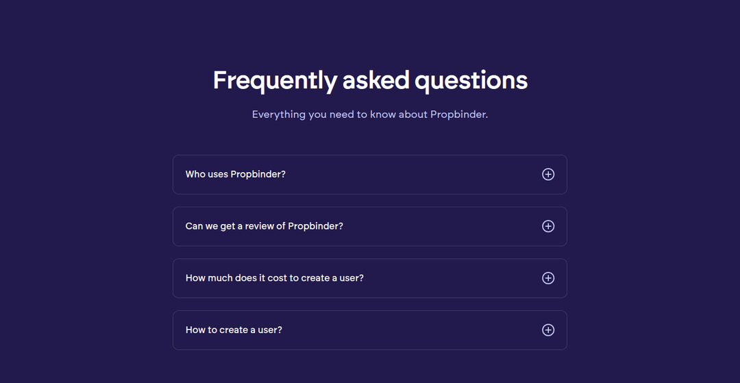 Frequently Asked Questions section from Propbinder