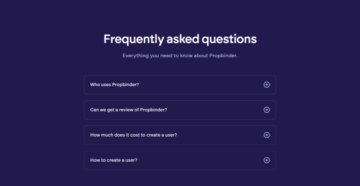 Frequently Asked Questions section from Propbinder