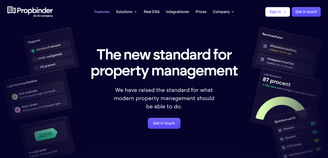The New Standard for Property Management section from Propbinder