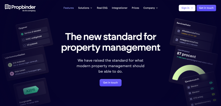 The New Standard for Property Management section from Propbinder