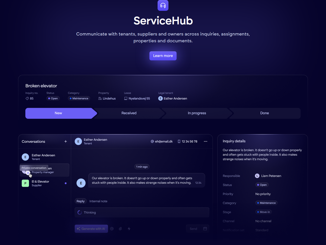 ServiceHub section from Propbinder