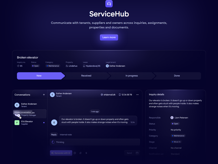 ServiceHub section from Propbinder