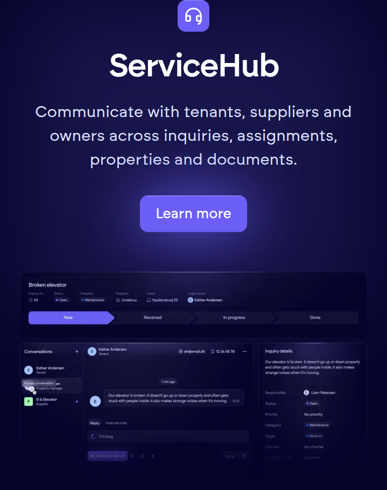 ServiceHub section from Propbinder, on a phone