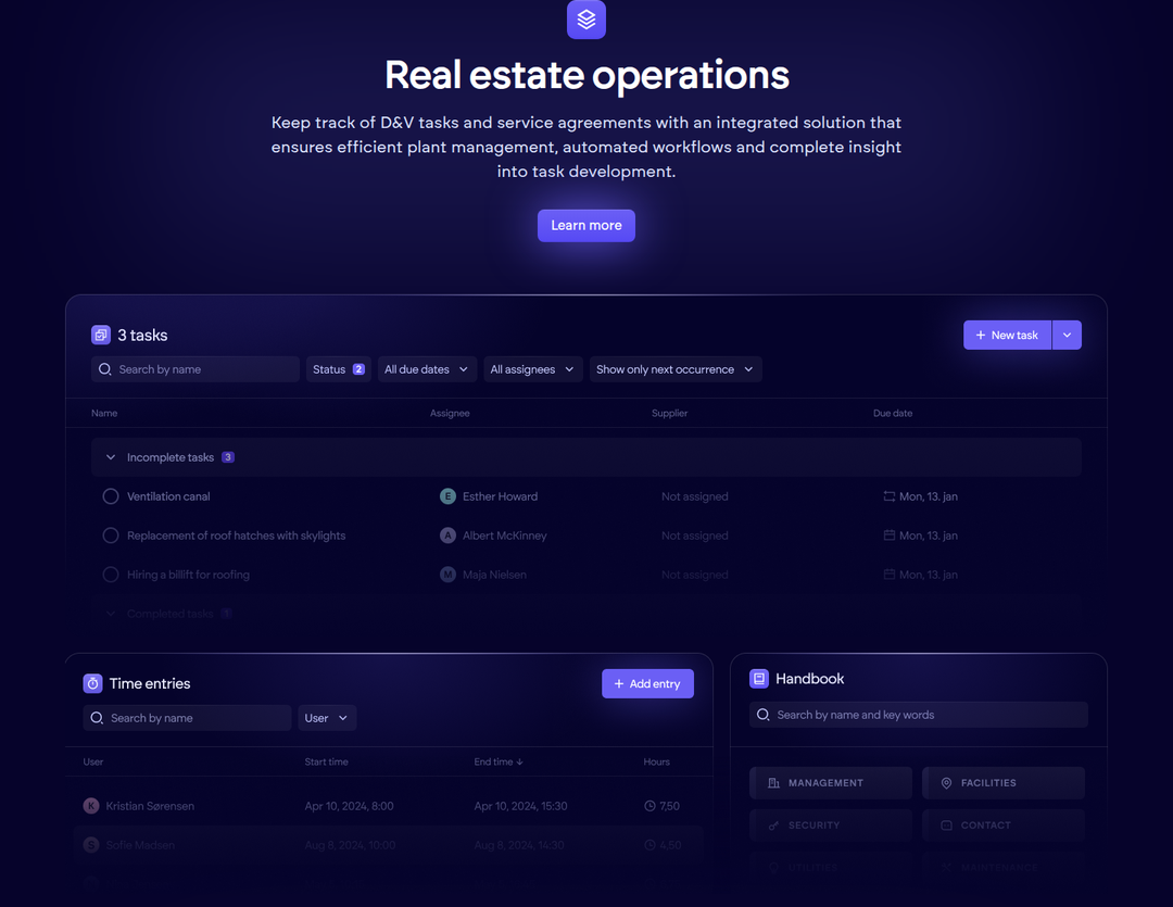 Real Estate Operations section from Propbinder