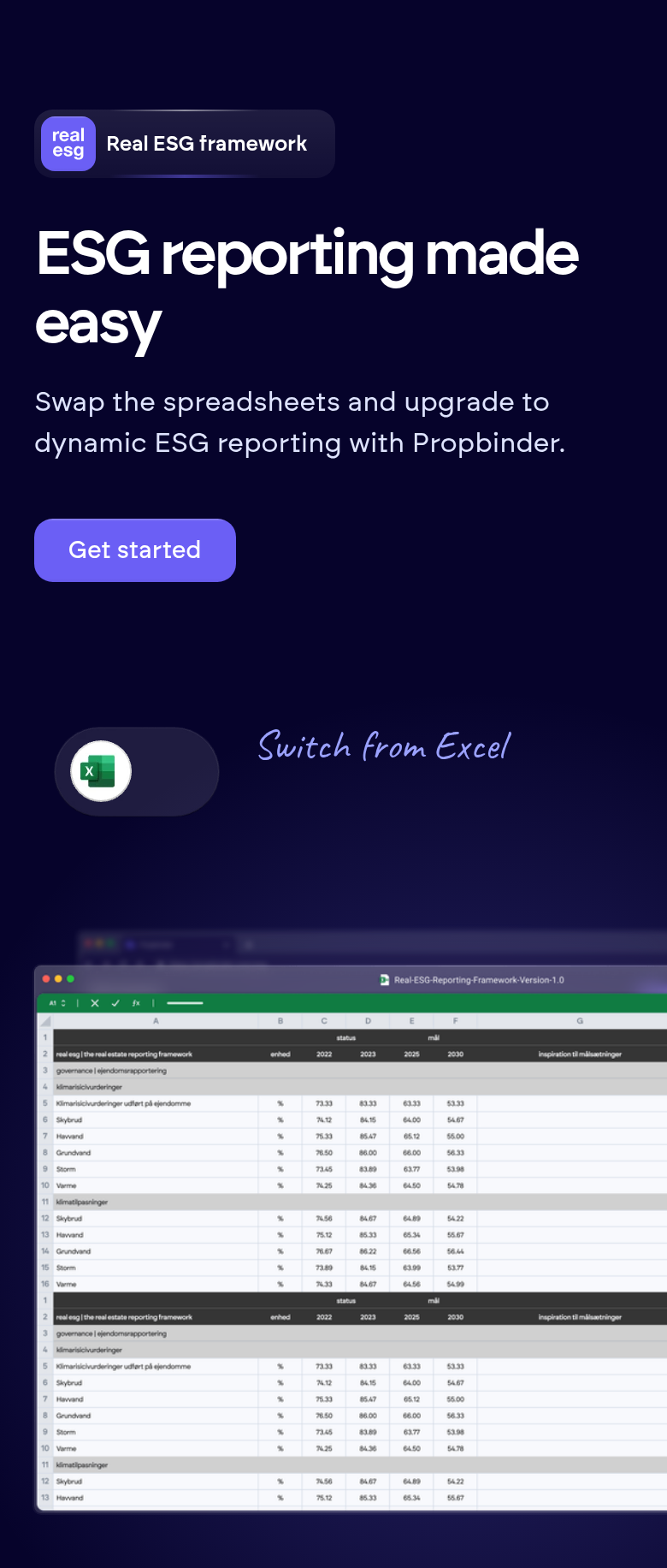 ESG Reporting Made Easy section from Propbinder, on a phone