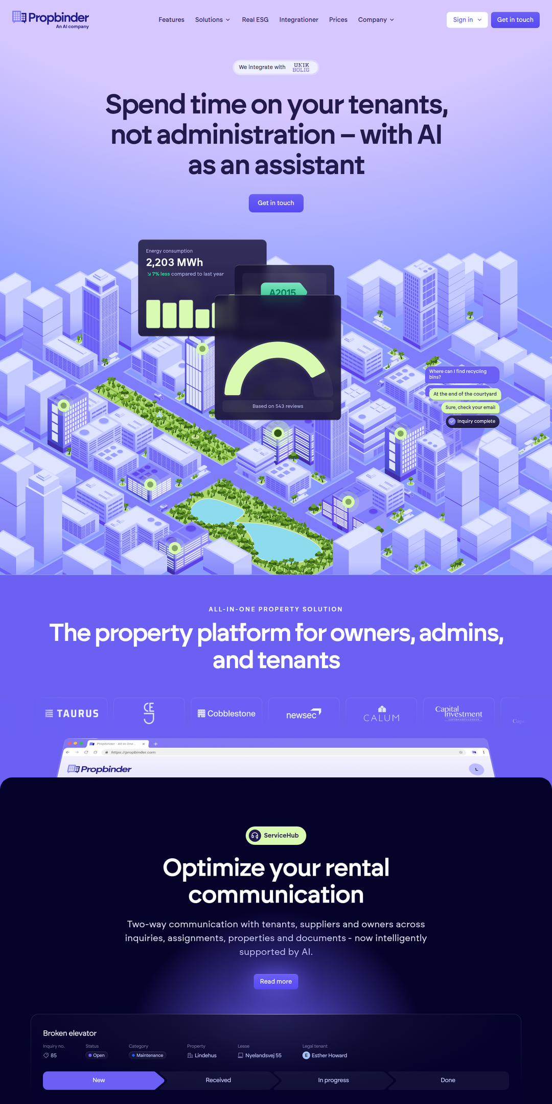 Home page of the Propbinder website
